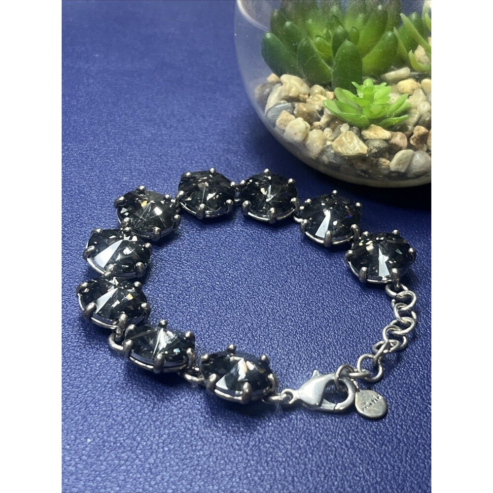 Stella & Dot Silver Tone/Smoky Grey Glass Rivoli Bracelet (6.5”-7.75”)